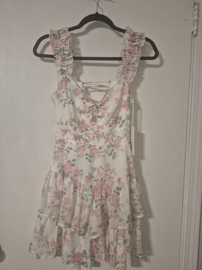 Altar'd State White Floral Ruffle Tiered Mini Dress
